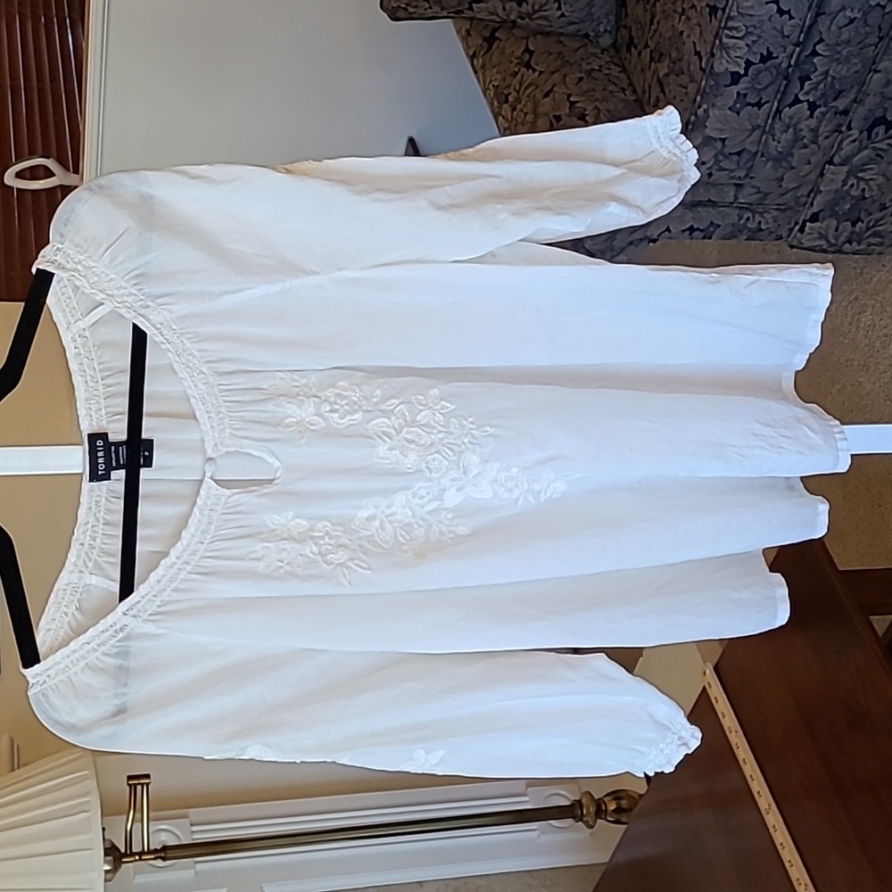 14. Torrid vintage embroidered white peasant blouse
